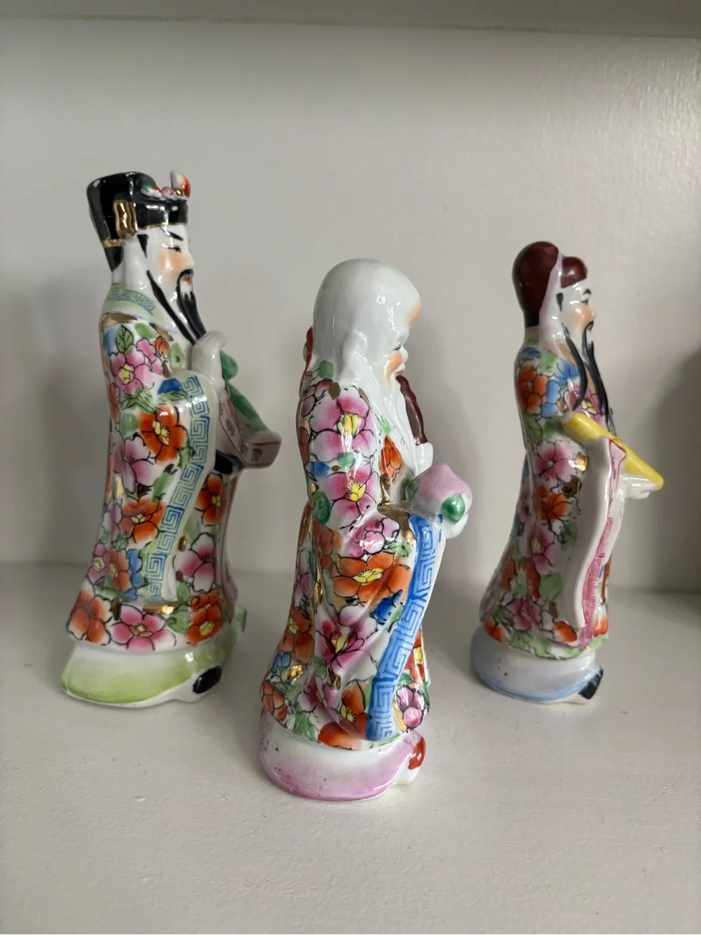 Three vintage Chinese porcelain wise men figurines